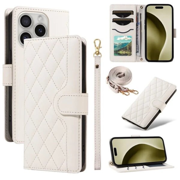 Crossbody Swappable Wrist Strap Leather Wallet iPhone Case White by The Case Factory