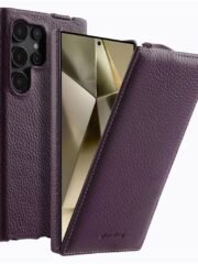 Melkco Bovine Leather Flip Case For Samsung Galaxy S22/S23/24/S25 Series Vertical Cover Purple by The Case Factory