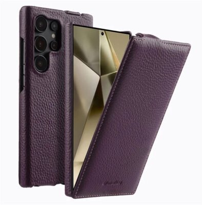 Melkco Bovine Leather Flip Case For Samsung Galaxy S22/S23/24/S25 Series Vertical Cover Purple by The Case Factory