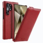 Melkco Bovine Leather Flip Case For Samsung Galaxy S22/S23/24/S25 Series Vertical Cover Red by The Case Factory