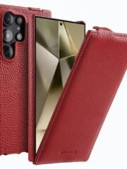 Melkco Bovine Leather Flip Case For Samsung Galaxy S22/S23/24/S25 Series Vertical Cover Red by The Case Factory