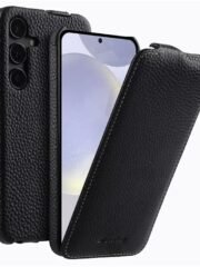 Melkco Bovine Leather Flip Case For Samsung Galaxy S22/S23/24/S25 Series Vertical Cover Black by The Case Factory