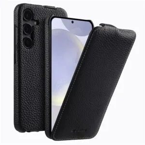 Melkco Bovine Leather Flip Case For Samsung Galaxy S22/S23/24/S25 Series Vertical Cover Black by The Case Factory