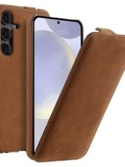 Melkco Bovine Leather Flip Case For Samsung Galaxy S22/S23/24/S25 Series Vertical Cover Matte Brown by The Case Factory