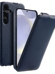 Melkco Bovine Leather Flip Case For Samsung Galaxy S22/S23/24/S25 Series Vertical Cover Dark Blue by The Case Factory