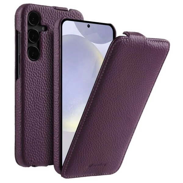 Melkco Bovine Leather Flip Case For Samsung Galaxy S22/S23/24/S25 Series Vertical Cover Purple by The Case Factory