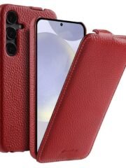 Melkco Bovine Leather Flip Case For Samsung Galaxy S22/S23/24/S25 Series Vertical Cover Red by The Case Factory