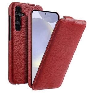 Melkco Bovine Leather Flip Case For Samsung Galaxy S22/S23/24/S25 Series Vertical Cover Red by The Case Factory