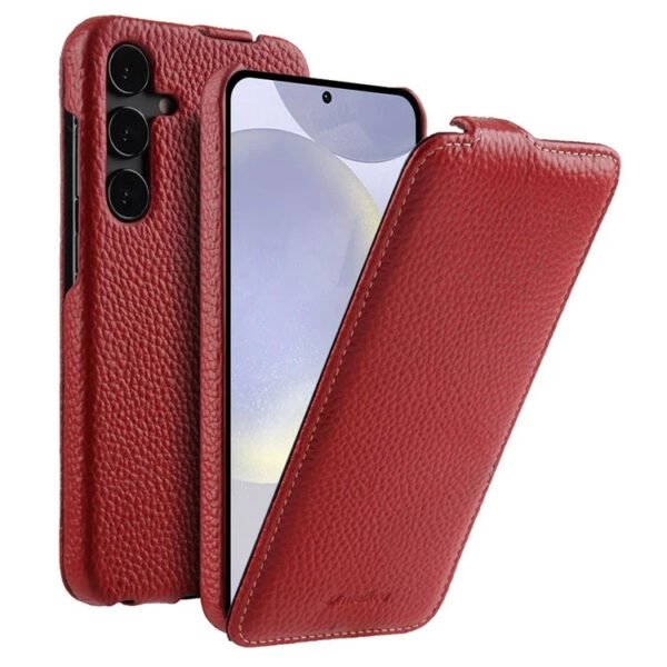 Melkco Bovine Leather Flip Case For Samsung Galaxy S22/S23/24/S25 Series Vertical Cover Red by The Case Factory