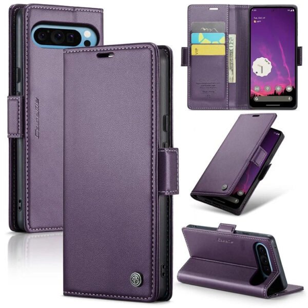RFID Blocking Card Holder Leather Flip Case For Google Pixel Purple by The Case Factory