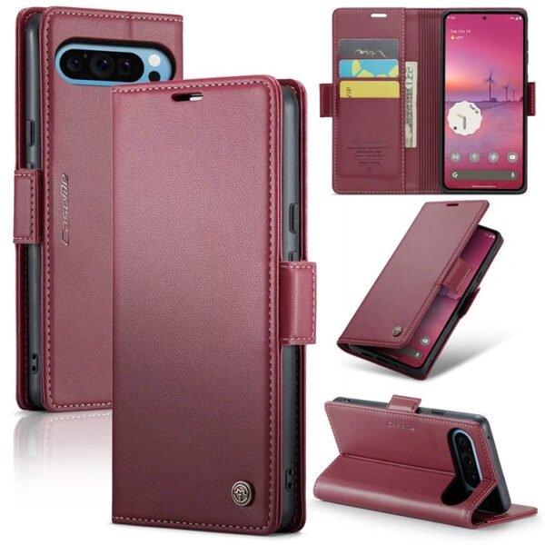 RFID Blocking Card Holder Leather Flip Case For Google Pixel Red by The Case Factory