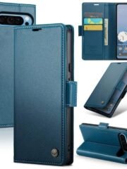 RFID Blocking Card Holder Leather Flip Case For Google Pixel Blue by The Case Factory