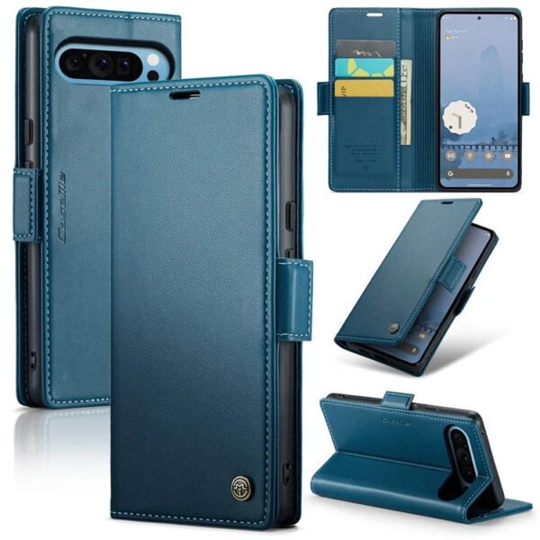 RFID Blocking Card Holder Leather Flip Case For Google Pixel Blue by The Case Factory