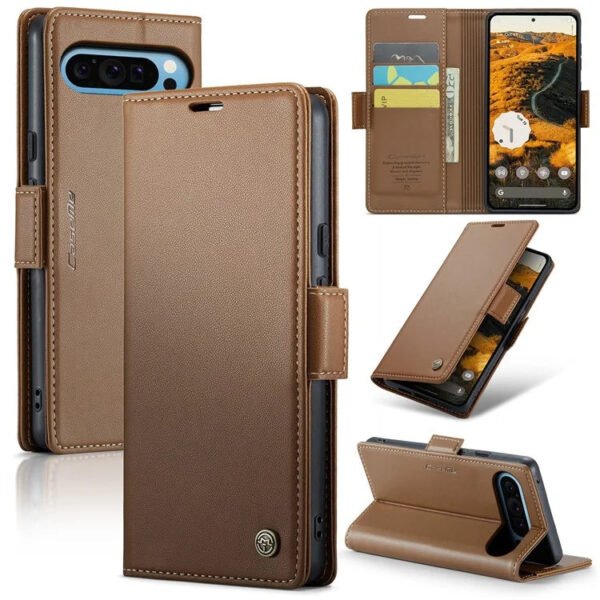 RFID Blocking Card Holder Leather Flip Case For Google Pixel Brown by The Case Factory