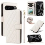 Shoulder & Wrist Strap Rhombus Leather Wallet Case For Google Pixel White by The Case Factory