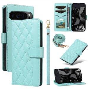 Shoulder & Wrist Strap Rhombus Leather Wallet Case For Google Pixel Green by The Case Factory