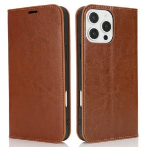 Crazy Horse Texture Leather Wallet iPhone Case Light Brown by The Case Factory