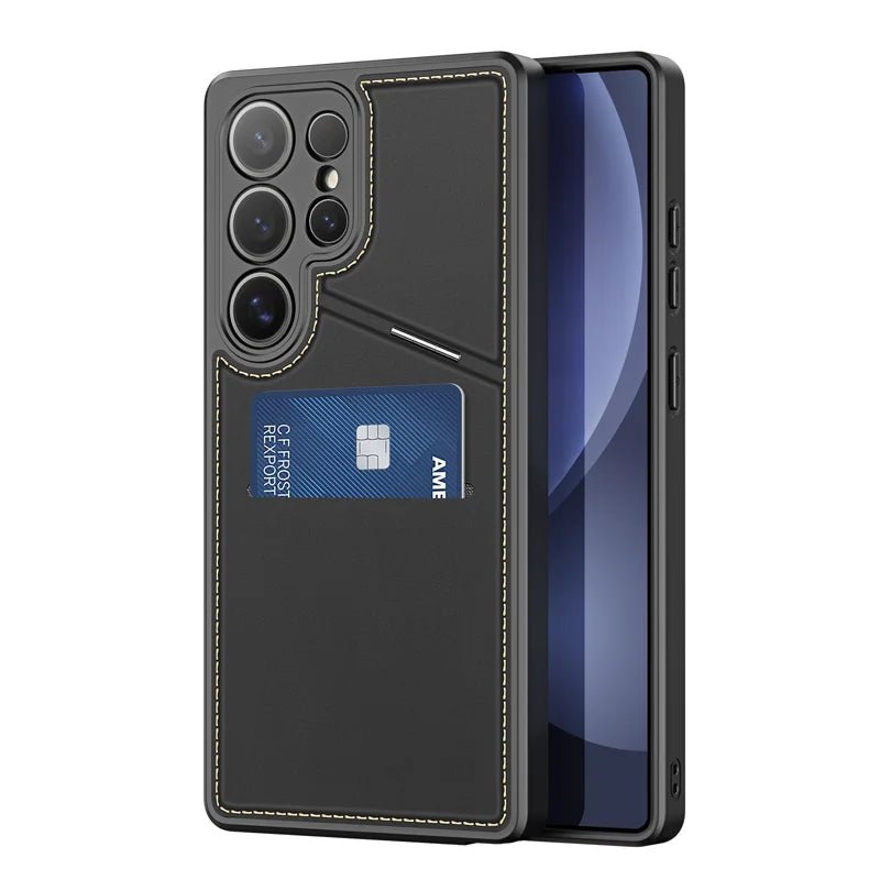 Leather Card Slots Samsung Galaxy S25 S24 Series Case | RFID Blocking & Kickstand Black by The Case Factory