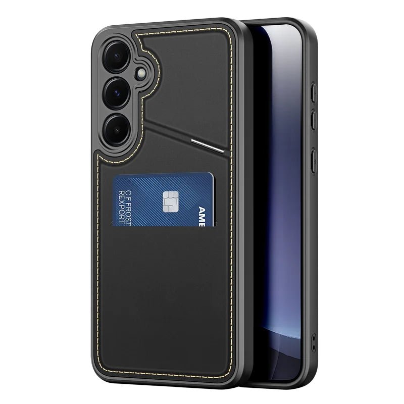 Leather Card Slots Samsung Galaxy S25 S24 Series Case | RFID Blocking & Kickstand Black by The Case Factory