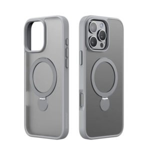 MagSafe Compatible Matte iPhone 16 Series Kickstand Case | 360° Ring Stand Gray by The Case Factory