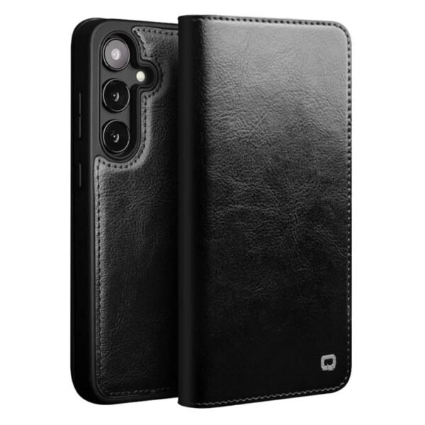 Premium Genuine Leather Wallet Case For Samsung Galaxy S25+ Flip Cover Black S25+ by The Case Factory
