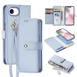 LAWA Detachable Magnetic Leather Wallet Case For iPhone Flip Cover Blue For iPhone 16e by The Case Factory