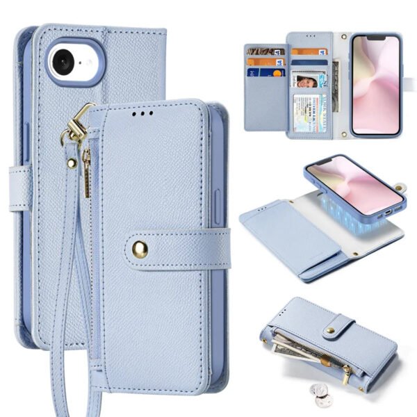 LAWA Detachable Magnetic Leather Wallet Case For iPhone Flip Cover Blue For iPhone 16e by The Case Factory