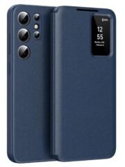 Premium Leather Flip Case For Samsung Galaxy S Series | With Smart Window & Card Slot Dark Blue by The Case Factory