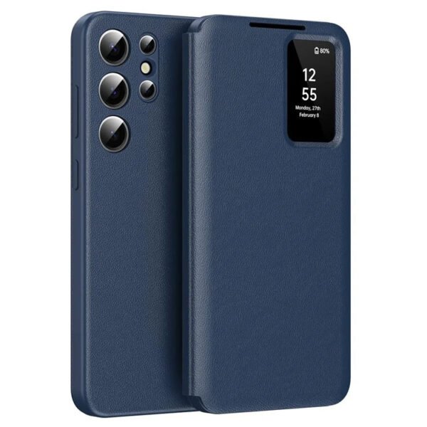 Premium Leather Flip Case For Samsung Galaxy S Series | With Smart Window & Card Slot Dark Blue by The Case Factory