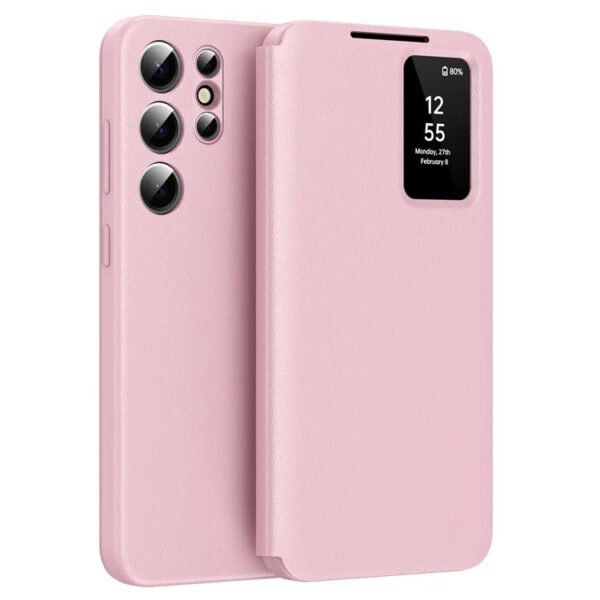 Premium Leather Flip Case For Samsung Galaxy S Series | With Smart Window & Card Slot Pink by The Case Factory
