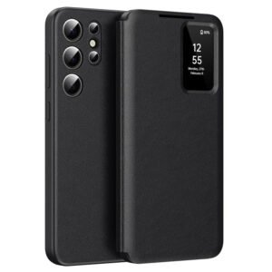 Premium Leather Flip Case For Samsung Galaxy S Series | With Smart Window & Card Slot Black by The Case Factory