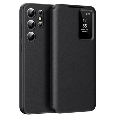 Premium Leather Flip Case For Samsung Galaxy S Series | With Smart Window & Card Slot Black by The Case Factory