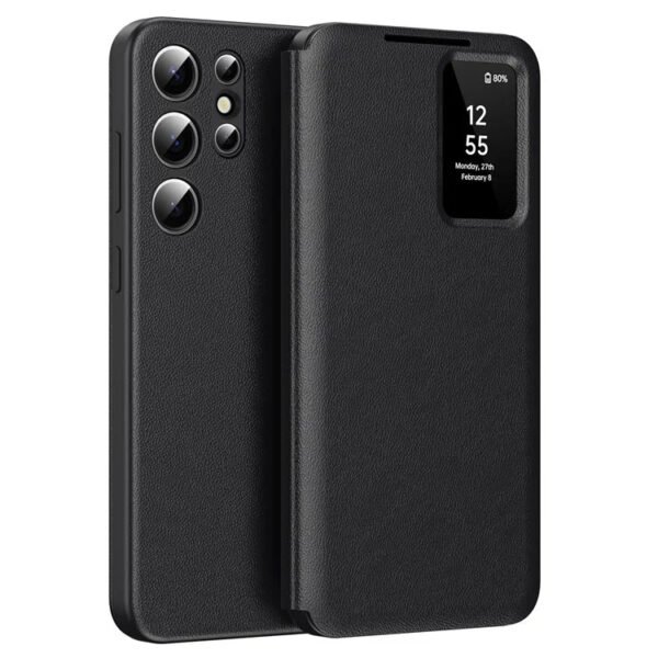 Premium Leather Flip Case For Samsung Galaxy S Series | With Smart Window & Card Slot Black by The Case Factory
