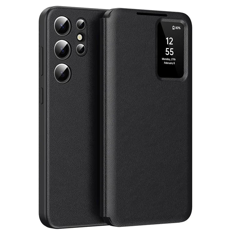 Premium Leather Flip Case For Samsung Galaxy S Series | With Smart Window & Card Slot Black by The Case Factory