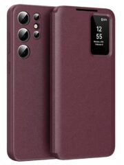 Premium Leather Flip Case For Samsung Galaxy S Series | With Smart Window & Card Slot Wine Red by The Case Factory