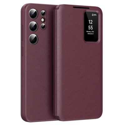 Premium Leather Flip Case For Samsung Galaxy S Series | With Smart Window & Card Slot Wine Red by The Case Factory