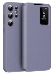 Premium Leather Flip Case For Samsung Galaxy S Series | With Smart Window & Card Slot Gray Purple by The Case Factory