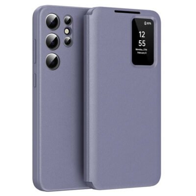 Premium Leather Flip Case For Samsung Galaxy S Series | With Smart Window & Card Slot Gray Purple by The Case Factory