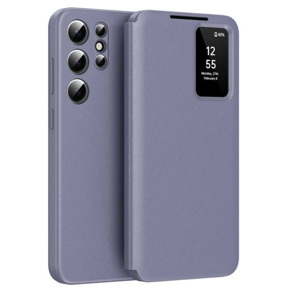 Premium Leather Flip Case For Samsung Galaxy S Series | With Smart Window & Card Slot Gray Purple by The Case Factory