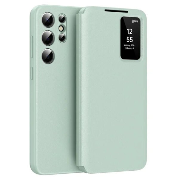 Premium Leather Flip Case For Samsung Galaxy S Series | With Smart Window & Card Slot Light Green by The Case Factory