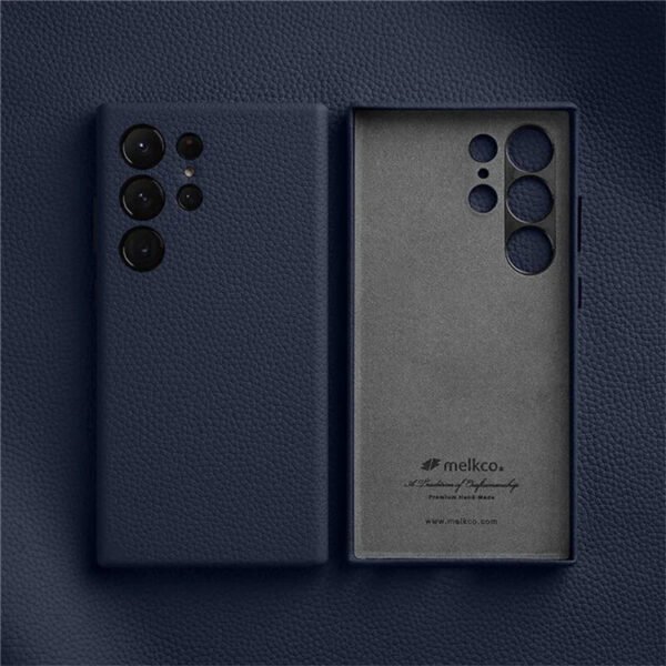 Melkco Bovine Leather Case For Samsung Galaxy S24 Ultra Dark Blue For S24 Ultra by The Case Factory