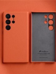 Melkco Bovine Leather Case For Samsung Galaxy S24 Ultra Orange For S24 Ultra by The Case Factory