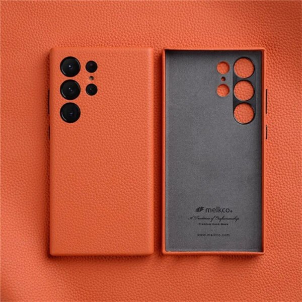 Melkco Bovine Leather Case For Samsung Galaxy S24 Ultra Orange For S24 Ultra by The Case Factory