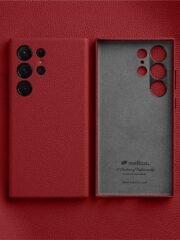 Melkco Bovine Leather Case For Samsung Galaxy S24 Ultra Red For S24 Ultra by The Case Factory