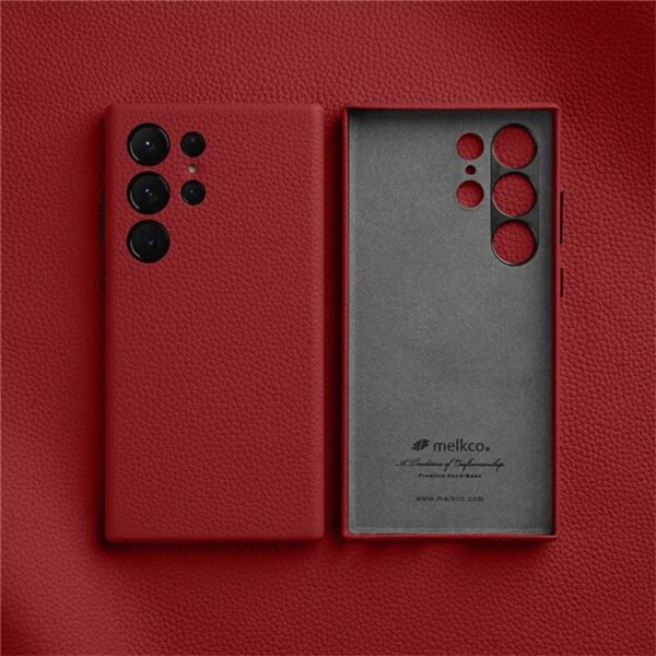 Melkco Bovine Leather Case For Samsung Galaxy S24 Ultra Red For S24 Ultra by The Case Factory
