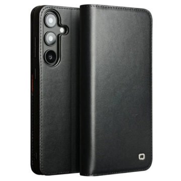 Premium Genuine Leather Wallet Case For Samsung Galaxy S25+ Flip Cover Matte Black S25+ by The Case Factory