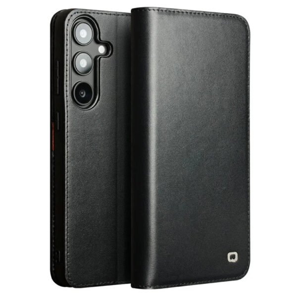 Premium Genuine Leather Wallet Case For Samsung Galaxy S25+ Flip Cover Matte Black S25+ by The Case Factory