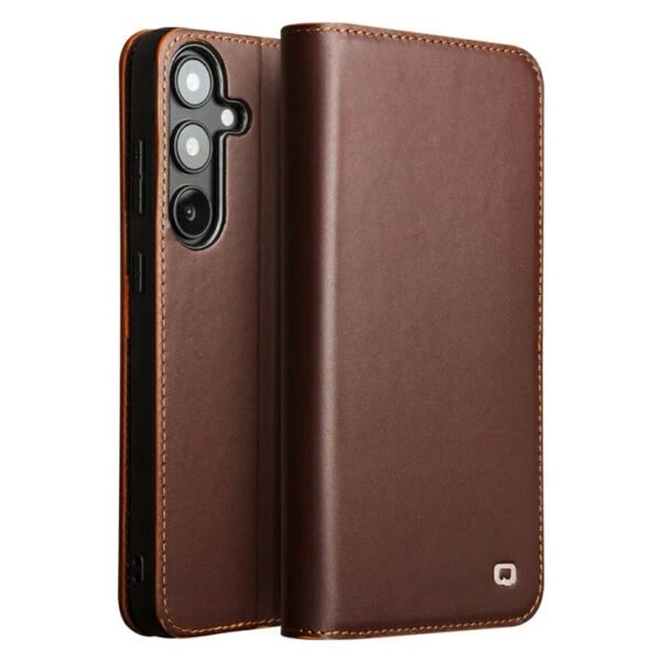 Premium Genuine Leather Wallet Case For Samsung Galaxy S25+ Flip Cover Matte Brown S25+ by The Case Factory