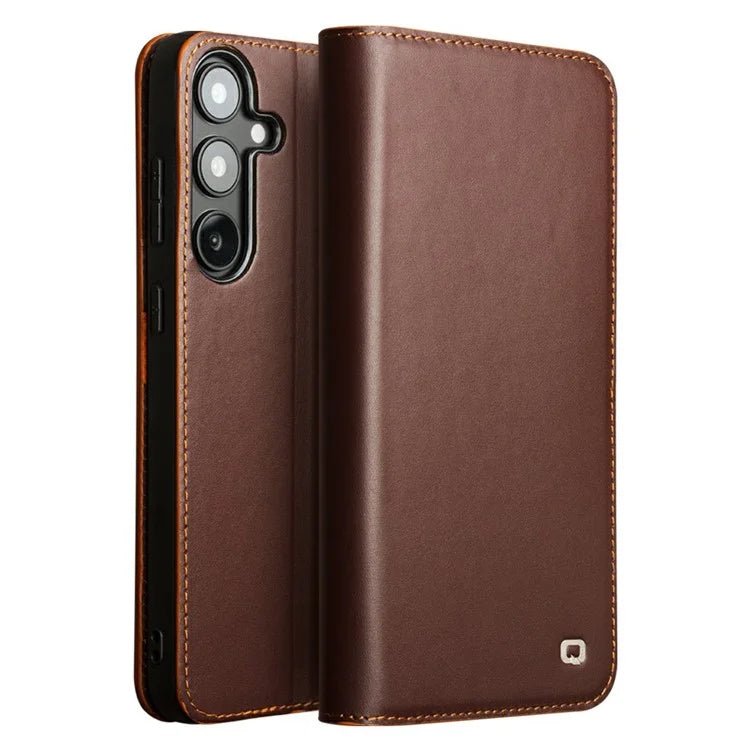 Premium Genuine Leather Wallet Case For Samsung Galaxy S25+ Flip Cover Matte Brown S25+ by The Case Factory