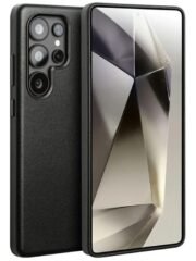 Magnetic Genuine Nappa Leather Case for Samsung Galaxy S25 Ultra Black For S25 Ultra by QIALINO